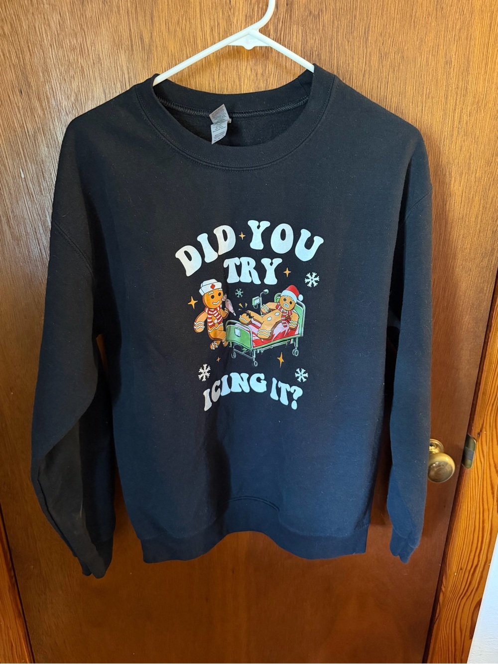 Gildan Black Crewneck Sweater with Festive Multicolor Graphic